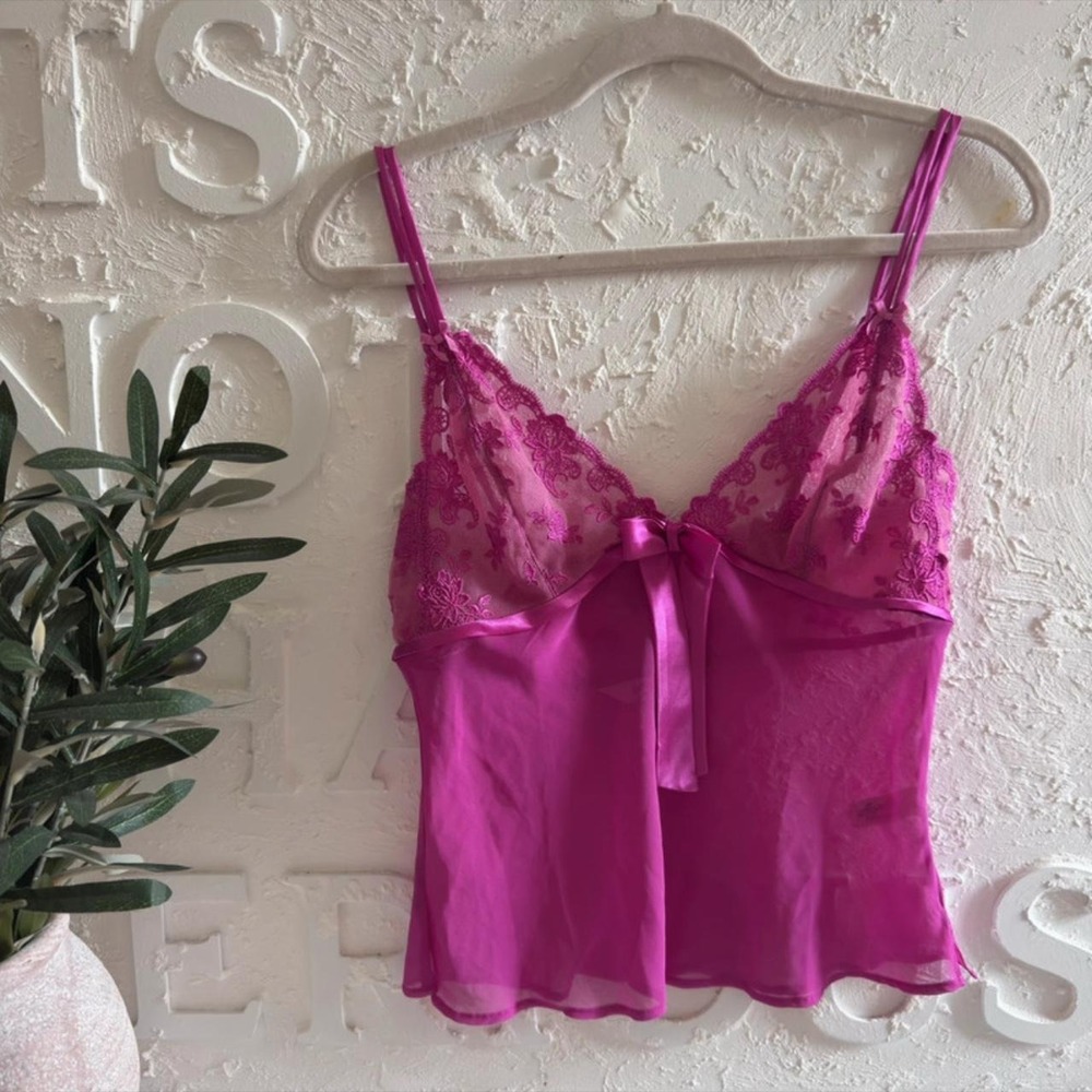 Vintage Sheer Euro‎ Y2K Pink Tank Top With Bow